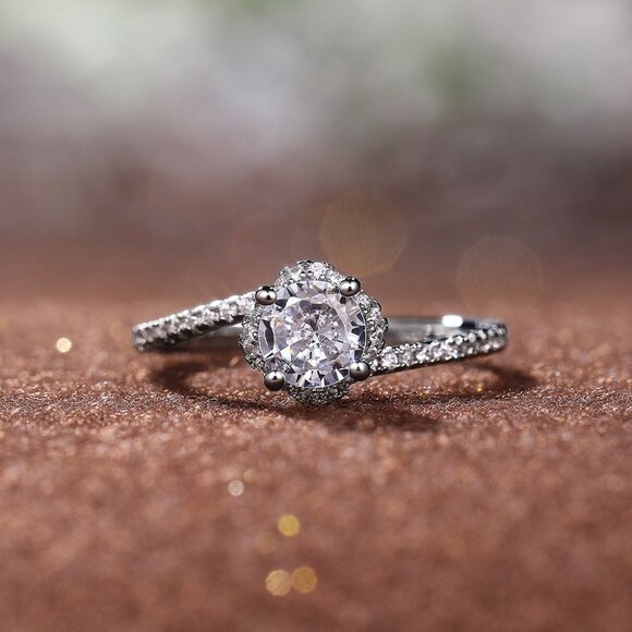 😍Beautiful CZ Diamond Twisted Macro Pave Silver Pure Flower Wedding Ring, K844 - Picture 3 of 8